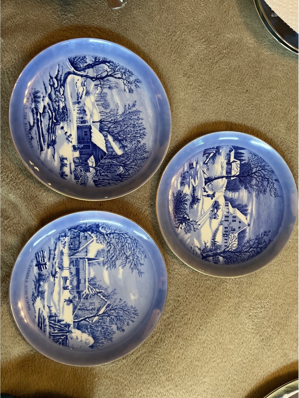 Royal Copenhagen Blue and White Winter Scene Decorative Plates Set of 3